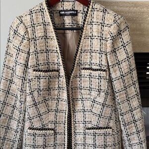 Karl Lagerfeld Women's Beige and Black Plaid Blazer NWOT